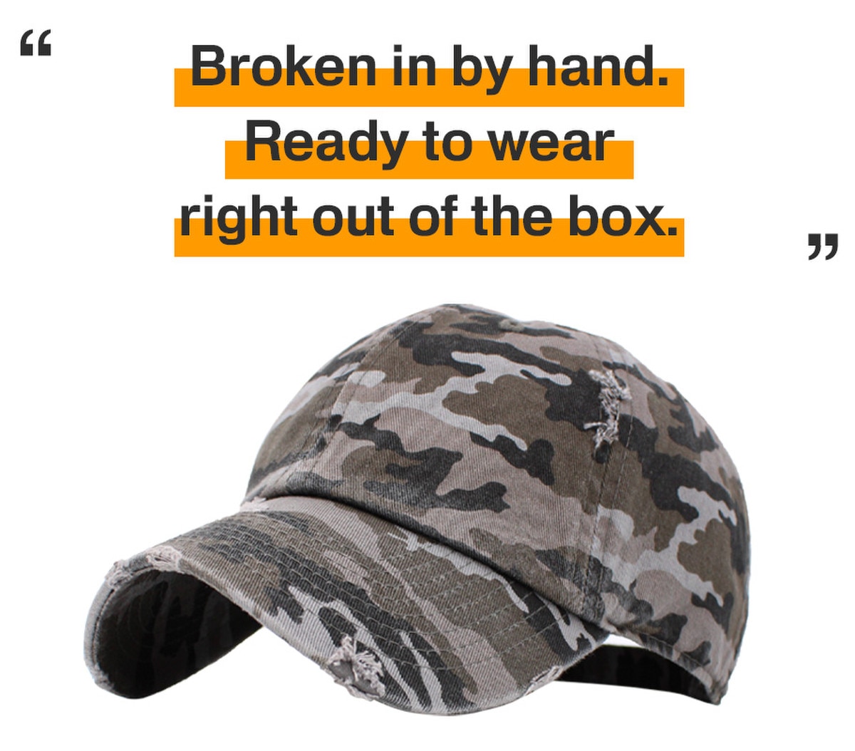 Black Camouflage Distressed Vintage Baseball Cap Front Side View